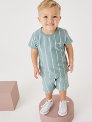 Mineral Blue Vertical Stripe T- Shirt and Short Set (3mths-7yrs) - Image 1 of 9