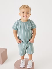 Mineral Blue Vertical Stripe T- Shirt and Short Set (3mths-7yrs) - Image 2 of 9