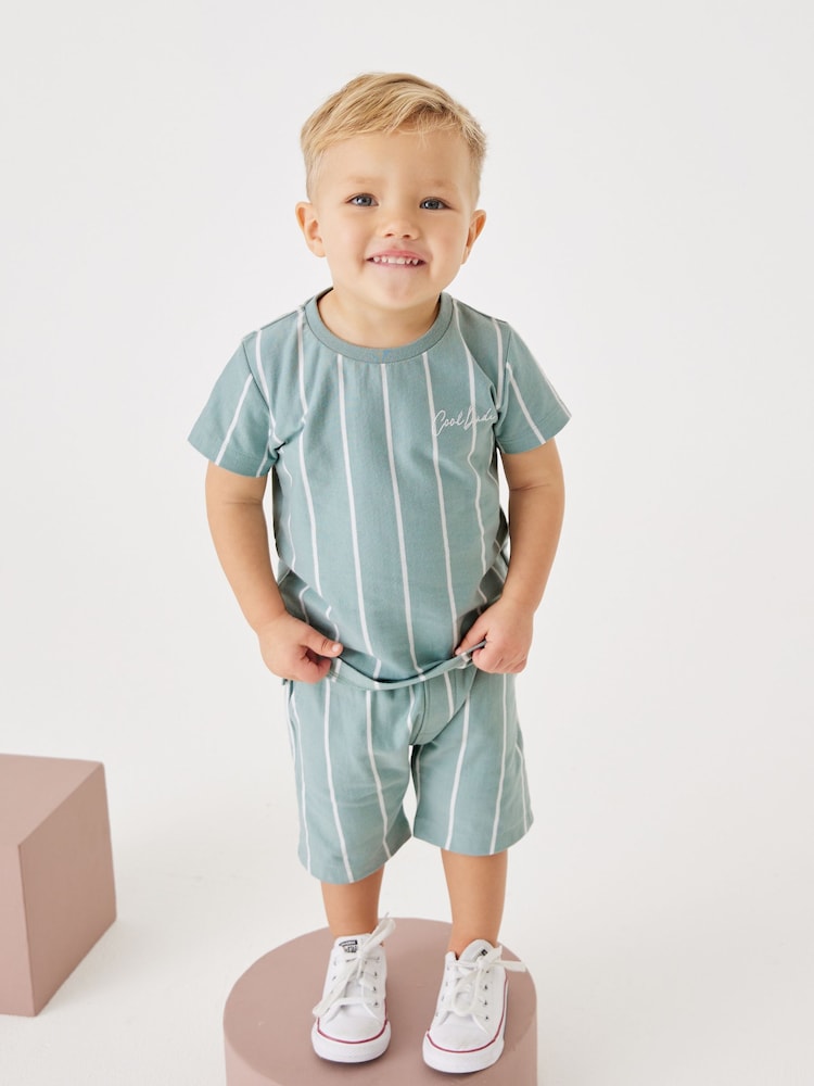 Mineral Blue Vertical Stripe T- Shirt and Short Set (3mths-7yrs) - Image 2 of 9