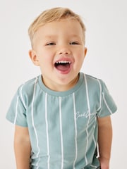 Mineral Blue Vertical Stripe T- Shirt and Short Set (3mths-7yrs) - Image 4 of 9