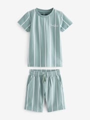 Mineral Blue Vertical Stripe T- Shirt and Short Set (3mths-7yrs) - Image 5 of 9