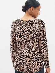 Brown Animal Long Sleeve Crew Neck Cuff Blouse - Image 2 of 4