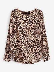 Brown Animal Long Sleeve Crew Neck Cuff Blouse - Image 4 of 4