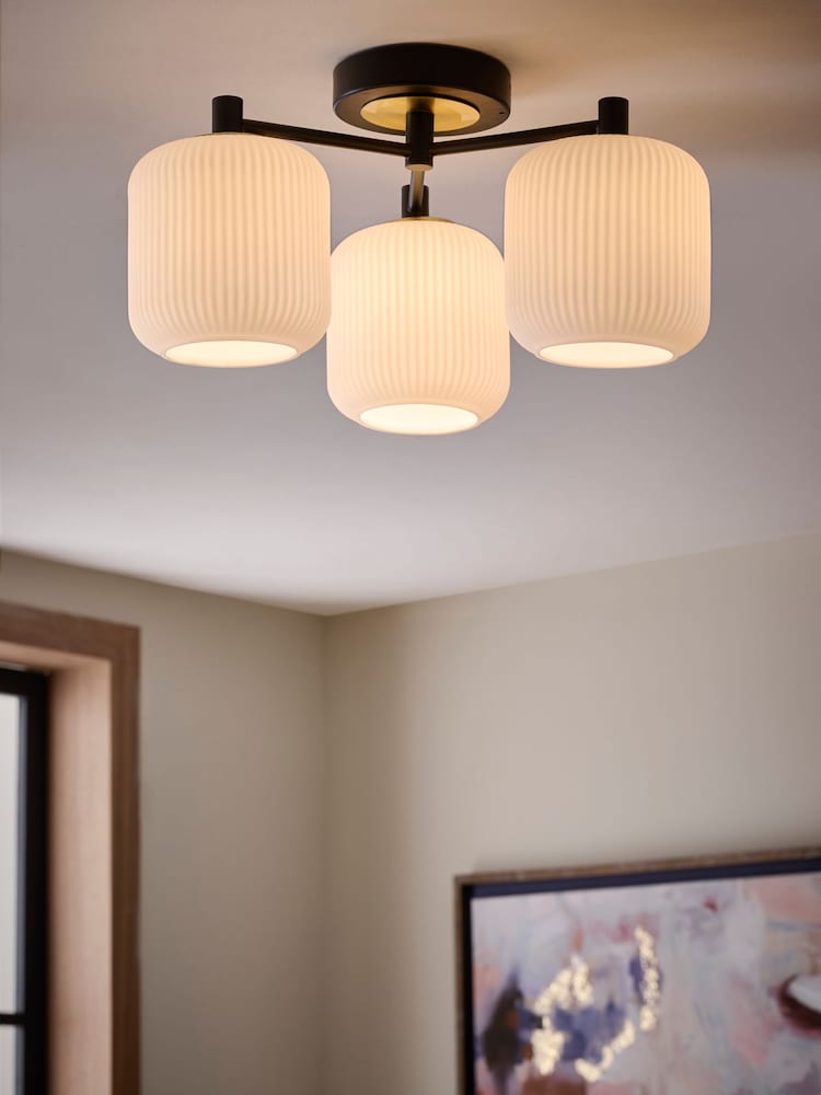 White/Black Ryker 3 Light Flush Ceiling Light Fitting - Image 1 of 7
