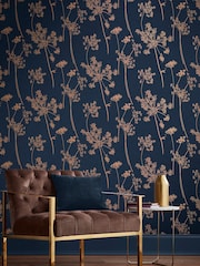 Graham & Brown Blue Anthriscus Dusk 10M Wallpaper - Image 1 of 3