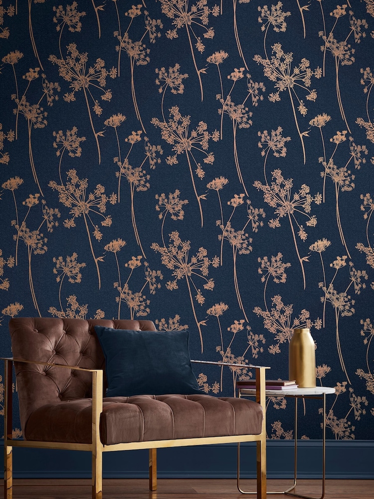 Graham & Brown Blue Anthriscus Dusk 10M Wallpaper - Image 1 of 3