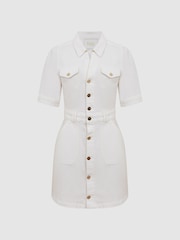 Reiss White Mayslie PAIGE Button Through Denim Mini Dress - Image 2 of 7