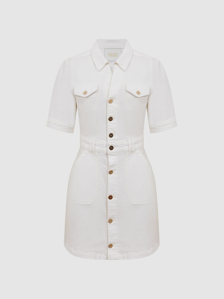 Reiss White Mayslie PAIGE Button Through Denim Mini Dress - Image 2 of 7
