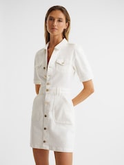 Reiss White Mayslie PAIGE Button Through Denim Mini Dress - Image 3 of 7