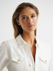 Reiss White Mayslie PAIGE Button Through Denim Mini Dress - Image 6 of 7