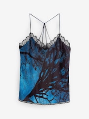 Blue/Black Scenic Print Lace Trim Cami Top - Image 5 of 5