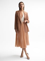 Reiss Nude Alessia Metallic Pleated Skirt - Image 1 of 6