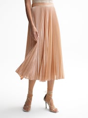 Reiss Nude Alessia Metallic Pleated Skirt - Image 3 of 6