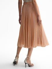 Reiss Nude Alessia Metallic Pleated Skirt - Image 5 of 6