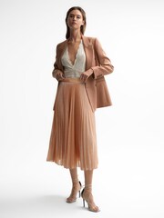 Reiss Nude Alessia Metallic Pleated Skirt - Image 6 of 6