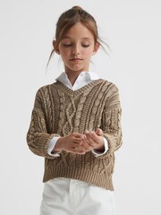 Reiss Gold Vanessa Junior Cable Knitted Jumper - Image 1 of 6