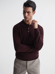 Reiss Bordeaux Trafford Merino Wool Polo Shirt - Image 1 of 6