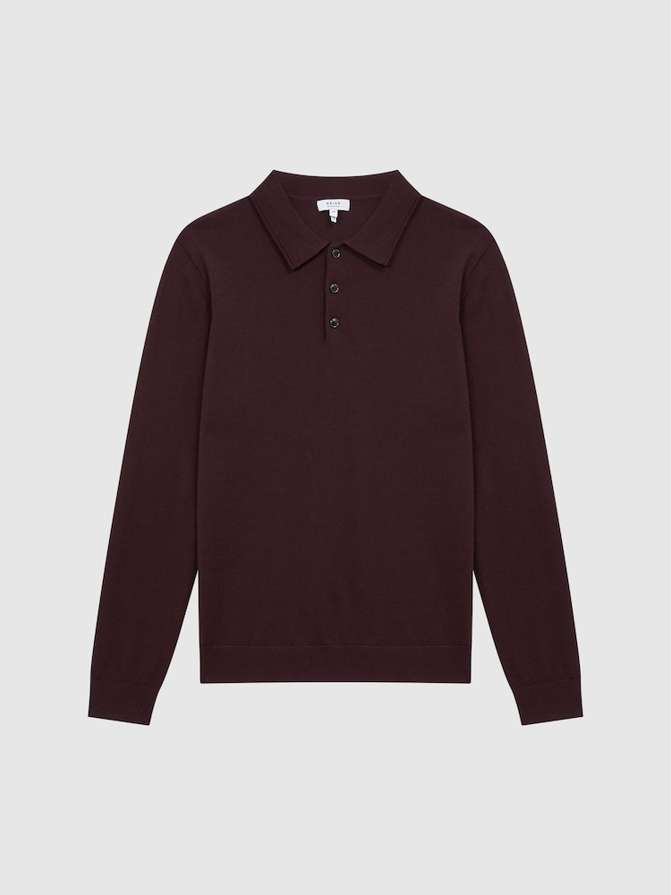 Reiss Bordeaux Trafford Merino Wool Polo Shirt - Image 2 of 6