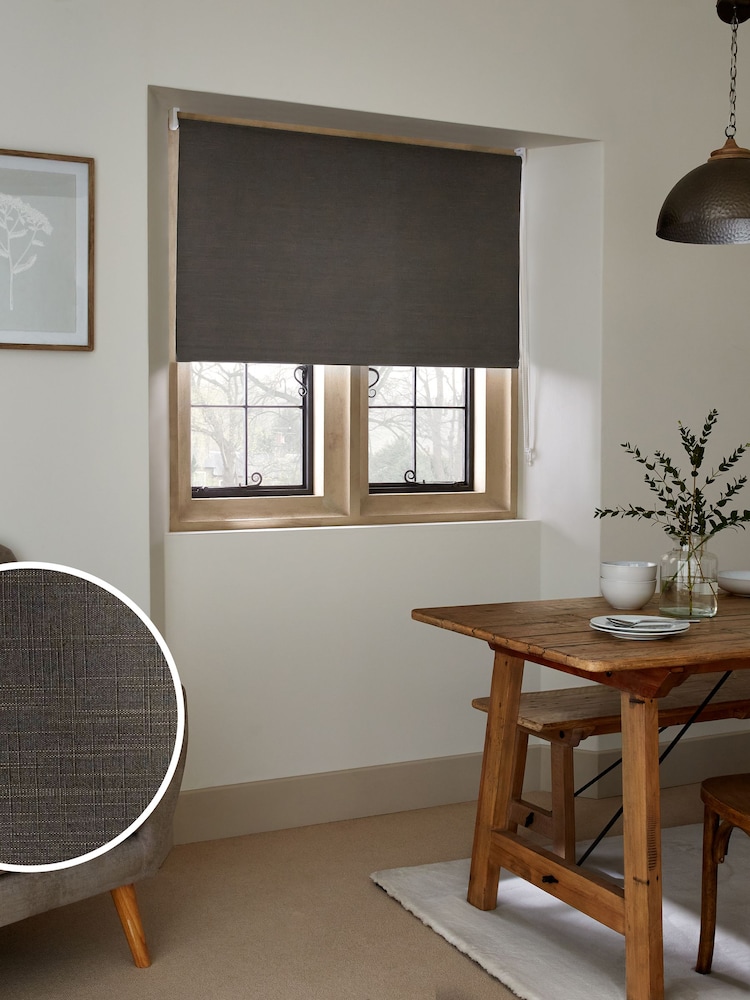 Dark Charcoal Grey Ready Made Textured Roller Blackout Blind - Image 1 of 7