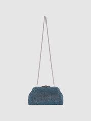 Reiss Teal Adaline Embellished Clutch Bag - Image 1 of 7