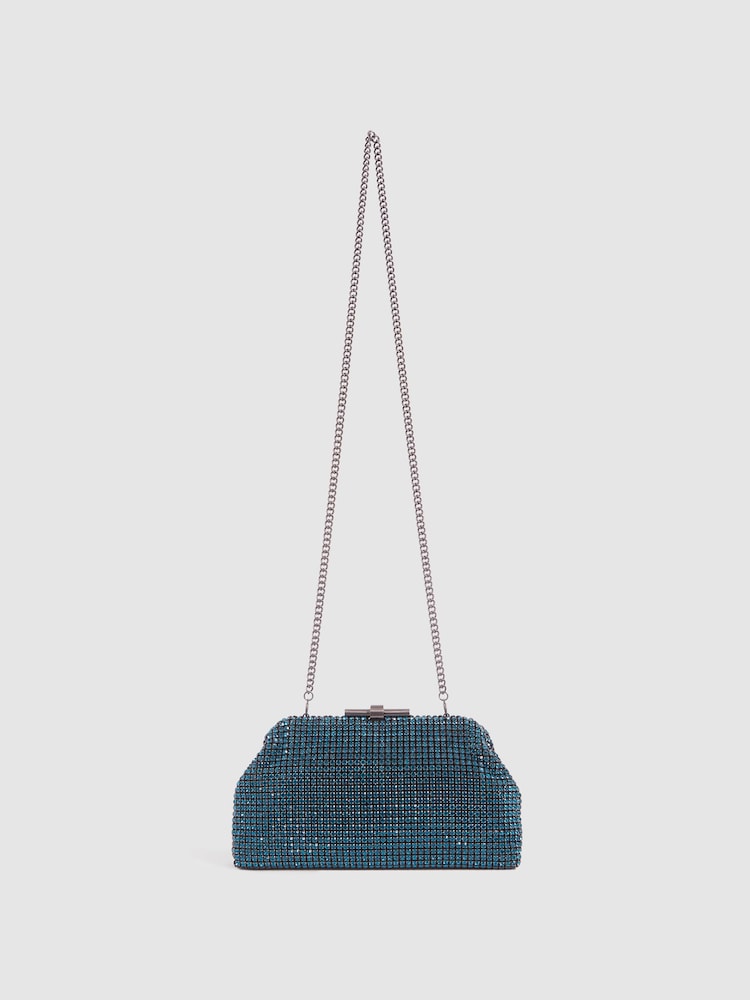 Reiss Teal Adaline Embellished Clutch Bag - Image 1 of 7 Reiss Teal Adaline Embellished Clutch Bag - Image 1 of 7