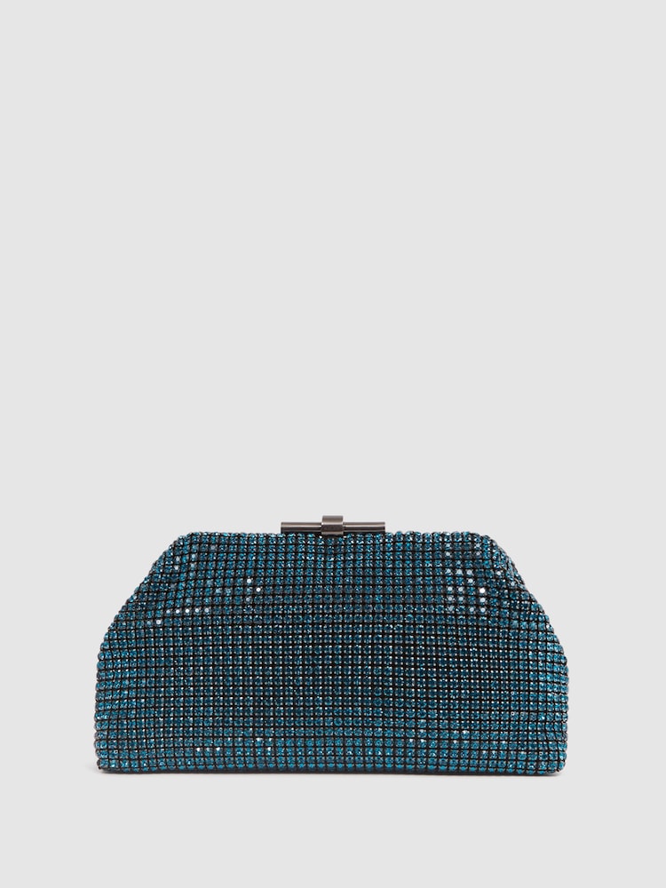 Reiss Teal Adaline Embellished Clutch Bag - Image 2 of 7