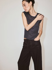 Mango Brown Linen Straight-Leg Trousers - Image 4 of 7