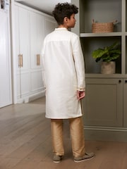 Ivory Cream/Gold Regular Length Embroidered Boys Kurta (3-16yrs) - Image 2 of 7