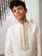 Ivory Cream/Gold Regular Length Embroidered Boys Kurta (3-16yrs) - Image 3 of 7