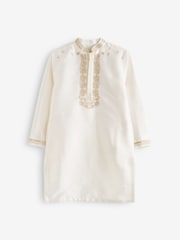 Ivory Cream/Gold Regular Length Embroidered Boys Kurta (3-16yrs) - Image 6 of 7