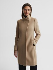 Reiss Camel Mia Wool Blend Mid-Length Coat - Image 8 of 10