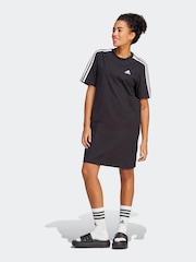 adidas Black 100% Cotton Sportswear Essentials 3-Stripes Single Jersey Boyfriend T-Shirt Dress - Image 1 of 4