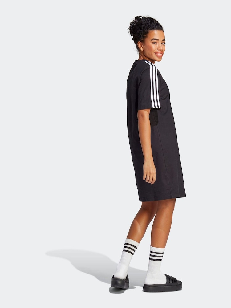 adidas Black 100% Cotton Sportswear Essentials 3-Stripes Single Jersey Boyfriend T-Shirt Dress - Image 2 of 4