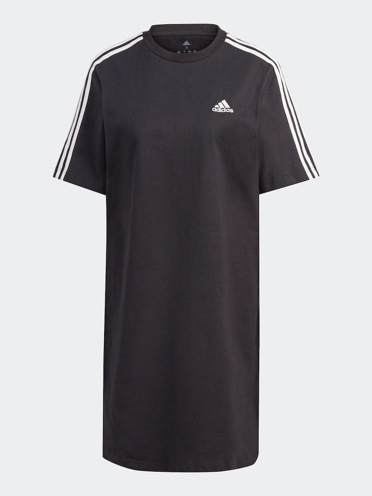 adidas Black 100% Cotton Sportswear Essentials 3-Stripes Single Jersey Boyfriend T-Shirt Dress - Image 4 of 4