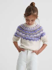 Reiss Purple Blythe Junior Fairisle Pattern Knitted Jumper - Image 1 of 6