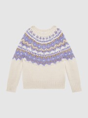 Reiss Purple Blythe Junior Fairisle Pattern Knitted Jumper - Image 2 of 6