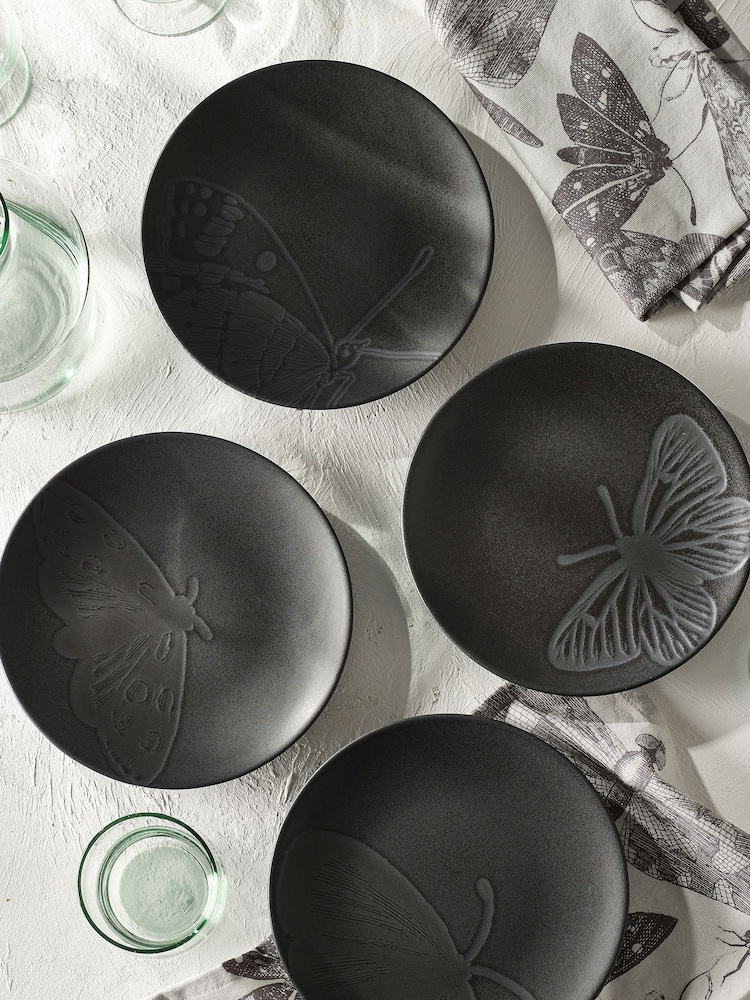 Kew Gardens Set of 4 Black Stoneware Side Plates - Image 1 of 3