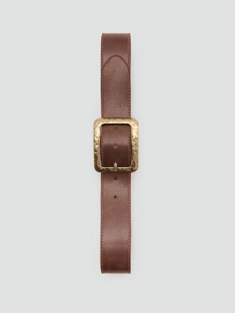 Mango Brown Hammered Buckle Belt - Image 2 of 3