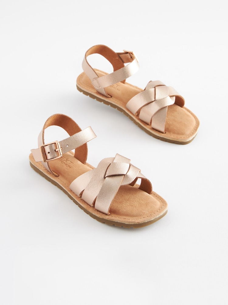 Rose Gold Standard Fit (F) Woven Leather Sandals - Image 1 of 6