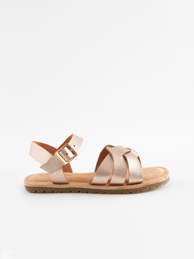 Rose Gold Standard Fit (F) Woven Leather Sandals - Image 2 of 6