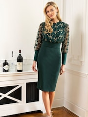 Hot Squash Green Embroidered Emma Dress - Image 1 of 3
