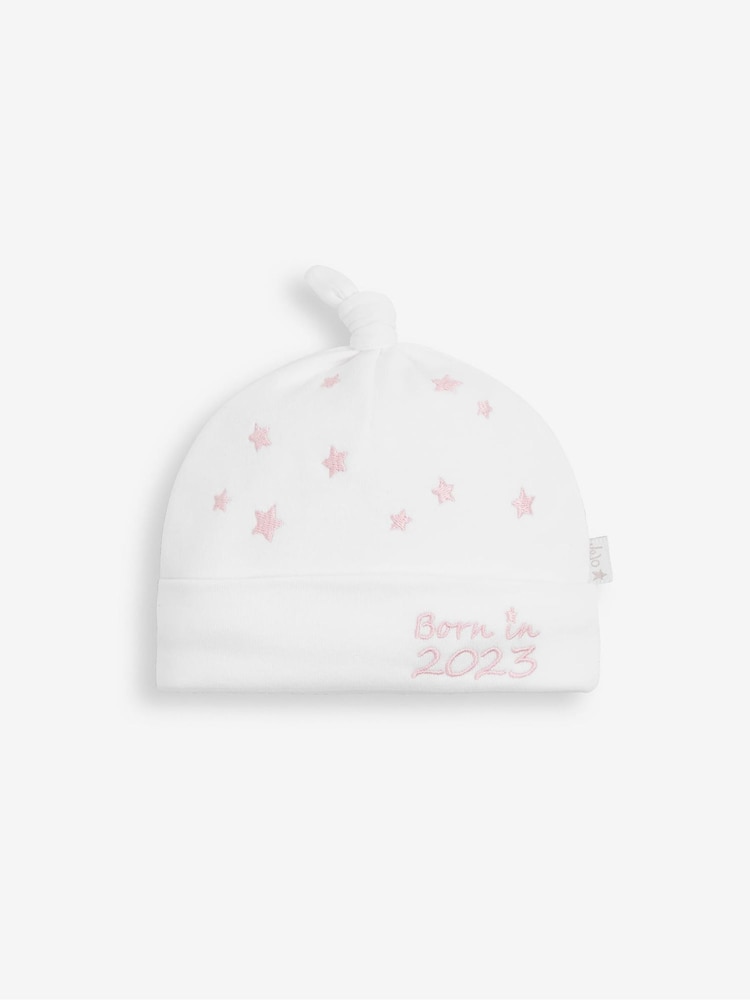 Jojo Maman Bébé Pink Born in 2023 Embroidered Hat - Image 1 of 4