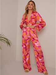 Chi Chi London Pink Abstract Print Satin Shirt - Image 1 of 4