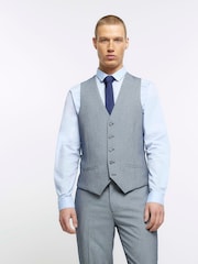 River Island Blue Houndstooth Waistcoat - Image 1 of 6