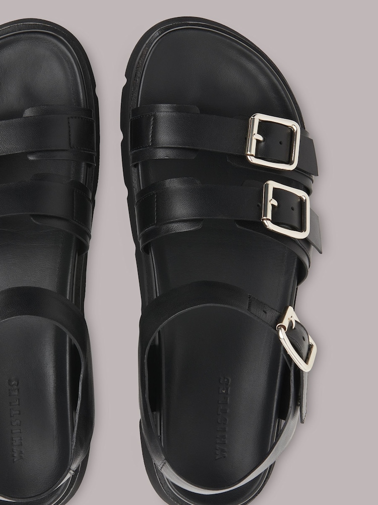 Whistles Black Triple Buckle Jemma Sandals - Image 4 of 4
