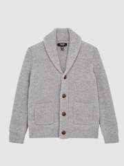 Reiss Soft Grey Melange King Junior Shawl Collar Cashmere Cardigan - Image 2 of 6