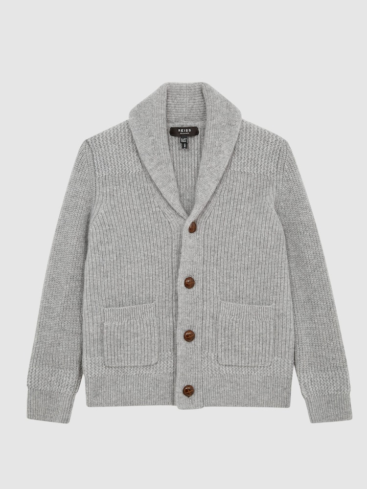 Reiss Soft Grey Melange King Junior Shawl Collar Cashmere Cardigan - Image 2 of 6