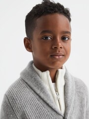 Reiss Soft Grey Melange King Junior Shawl Collar Cashmere Cardigan - Image 4 of 6