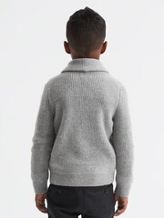 Reiss Soft Grey Melange King Junior Shawl Collar Cashmere Cardigan - Image 5 of 6