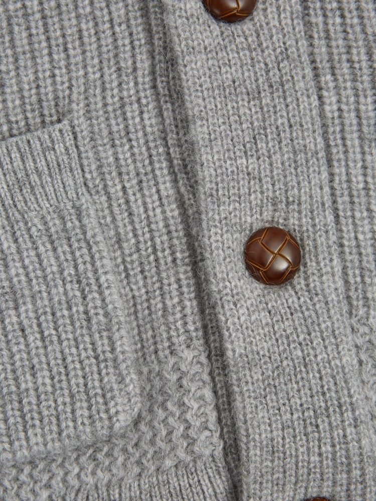 Reiss Soft Grey Melange King Junior Shawl Collar Cashmere Cardigan - Image 6 of 6